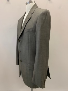 JOSEPH ABBOUD, Dk Gray, Khaki Brown, Wool, 2 Color Weave, 3 Buttons, Single Breasted, Notched Lapel, 3 Pockets