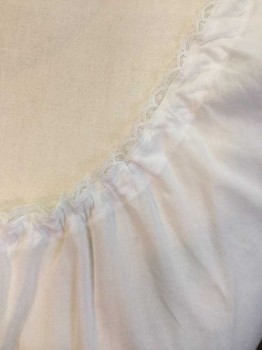 White, Cotton, Lace Trim Scoop Neckline with Drawstring
