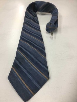 SEARS MEN'S STORE, French Blue, Gold, Polyester, Silk, Stripes - Diagonal , 4 In Hand,
