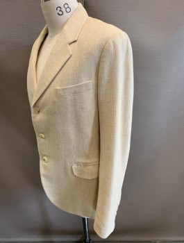 N/L MTO, Cream, Wool, Herringbone, Made To Order, Single Breasted, Notched Lapel, 3 Buttons, 3 Pockets