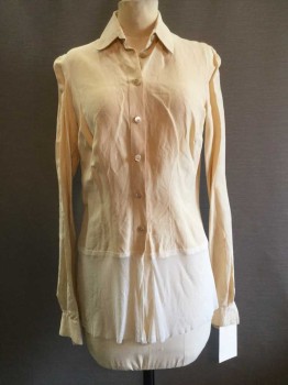 MTO, Cream, Linen, Silk, Solid, Button Front, Collar Attached, Long Sleeves, Button Cuffs, Silk Skirt For Tucking In