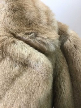 COUNTRY PACER, Beige, Fur, Silk, Solid, Beige Fur, Long Sleeves, Wide Notched Collar, Open Center Front, Light Brown Silk Lining