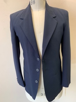 N/L , Navy Blue, Polyester, Solid, 3 Button Front, Notched Lapel, 2 Pockets,