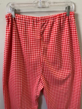 N/L, Red, White, Polyester, Gingham, Pants Elastic Waist, Pin Tuck Down Center of Each Leg, Boot Cut,