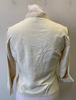 N/L, Cream, Silk, Solid, 3/4 Sleeve, Button Front, Notched Collar with 2 Rows Open Threadwork, Self Fabric Covered Buttons,