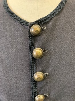 N/L, Gray, Linen, Cotton, Heathered, Mens 1700's Coat, 10 Brass Button Closure at Center Front, 3 Buttons on Pocket Flaps, 1 Button on Wide Cuffs, Slit Center Back, 1700's 2pc Outfit