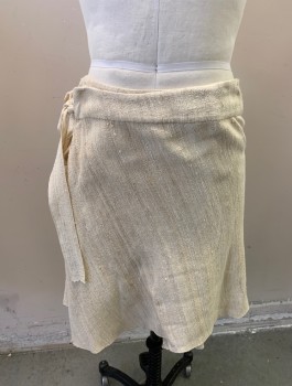 N/L MTO, Ecru, Linen, Solid, Coarsely Woven Fabric, 2" Wide Waistband, Wrapped with Ties at Side, Hidden Snap Underneath, Above Knee Length, Made To Order