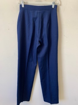 PANTS THAT FIT SEARS, Navy Blue, Polyester, Solid, Elastic Waist In Back, Zip Fly, Button Tab, Darts At Waist