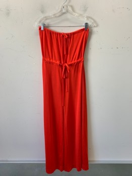 STAY LOOSE, Poppy Red, Polyester, Solid, Strapless, Drawstring Bust, Drawstring Waistband, Wide Legs, Disco