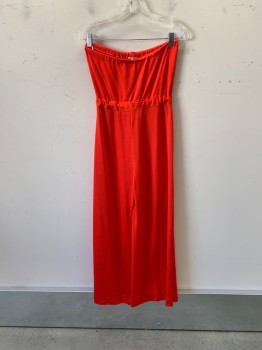 STAY LOOSE, Poppy Red, Polyester, Solid, Strapless, Drawstring Bust, Drawstring Waistband, Wide Legs, Disco