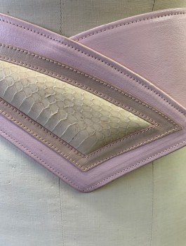 TALLULAH!, Lt Pink, Cream, Leather, Snakeskin/Reptile, Wide V Shaped Belt with Panels of Cream Snakeskin and Lighter Pink Leather,
