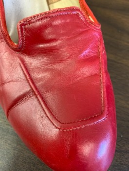 N/L, Red, Leather, Pumps, Loafer-Like Indentation at Toe, 2.5" Heel, in Good Condition, Minor Scuffing at Back Ankle