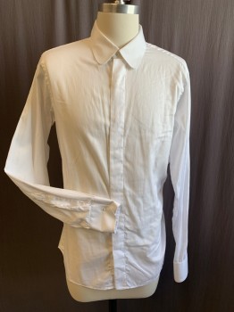 MEL GAMBERT, White, Cotton, Stripes - Shadow, Hidden Placket Button Front, Collar Attached, Button Holes in Cuff for Cufflinks, Reproduction