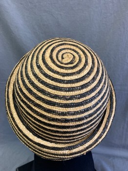 N/L, Black, Amber Yellow, Straw, 2 Color Weave, Rolled Brim, Cloche-Like