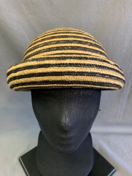 N/L, Black, Amber Yellow, Straw, 2 Color Weave, Rolled Brim, Cloche-Like