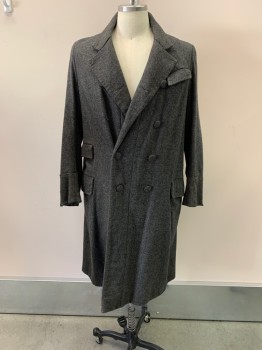 NL, Dk Gray, Gray, Wool, 2 Color Weave, Notched Lapel, Double Breasted, Button Front, 3 Pockets, *Distrssed/Moth Holes