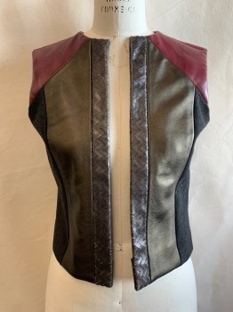 MTO, Silver, Gold, Dk Gray, Faux Leather, Wool, Color Blocking, Open Front