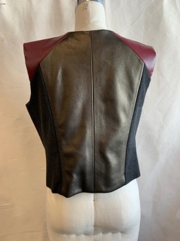 MTO, Silver, Gold, Dk Gray, Faux Leather, Wool, Color Blocking, Open Front