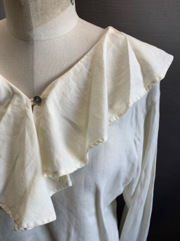 RUSS BERENS, Off White, Linen, Solid, Flounce Neckline, Button and Eyelet Closure, Wide Sleeves