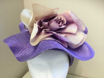 SYLVIA, Purple, Synthetic, Straw with Large Faux Flower