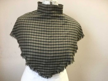 N/L, Brown, Black, Cotton, Polyester, Stripes - Horizontal , Capelet - Brown with Black Horizontal Stripes, Stand Collar, Triangular Shape with Fringed Ends, Hook & Eye Closure at Center Back Neck, Made To Order Reproduction