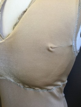 N/L MTO, Beige, Spandex, Solid, Padded Top, Sleeveless, V-neck, Padded Pec/Breast Area, Center Back Zipper, Made To Order