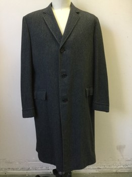 ALPACUNA, Charcoal Gray, Wool, Herringbone, Single Breasted, Collar Attached, Notched Lapel, 2 Pockets, Hem Below Knee, 2 Flap Pockets, Turned Back Cuff