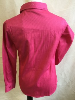 LA MINIATURA, Pink, Cotton, Stripes - Vertical , Rose Pink with Self Vertical Stripes, Collar Attached, Pleat Yoke Front, Button Front, Long Sleeves, Curved Hem