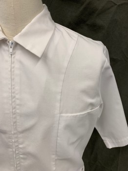 BARCO, White, Poly/Cotton, Solid, Zip Front Collar Attached, Short Sleeves, 3 Pockets