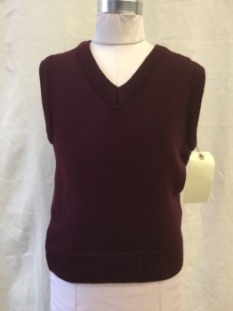 FIRST CLASS, Red Burgundy, Acrylic, Solid, Knit, V-neck,
