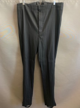 MTO, Black, Wool, Stripes - Vertical , 1880s, 2nd Pair of Pants, Button Fly,  Adjustable Belt Center Back, Adjustable Button Hole Elastic Stirrups, Suspender Buttons Inside, Victorian