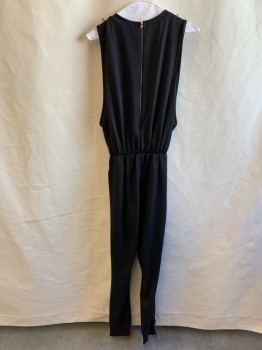 JNK, Black, Cotton, Spandex, Solid, Knit, Scoop Neck, Zip Back, Large Armholes, Elastic Waistband, Faux Drawstring Tie Center Front Waist, 2 Pockets, Cuffs, Slashes at Knees