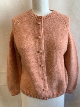 NL, Lt Peach, Wool, Cardigan, Round Neckline, Single Breasted, Button Front, Fabric Buttons