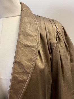 JOHN MICHAEL, Bronze Metallic, Leather, Solid, Shawl Collar, 2 Pckts, Open Front,