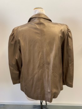 JOHN MICHAEL, Bronze Metallic, Leather, Solid, Shawl Collar, 2 Pckts, Open Front,
