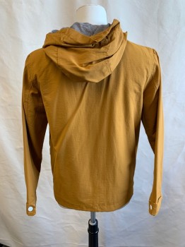 ZARA, Tan Brown, Cotton, Nylon, Hood with Gray Lining, Zip Front & Snap Front, 4 Flap Pockets