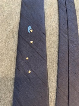 N/L, Navy Blue, White, Lt Blue, Wool, Silk, Solid, Stars, Slubbed, with Embroidered Stars with Lt Blue Wave?