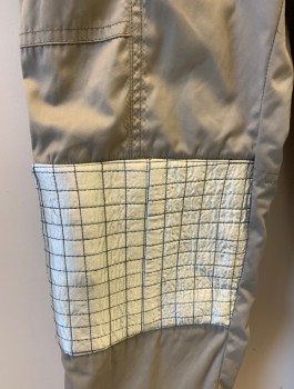 N/L MTO, Putty/Khaki Gray, Tan Brown, Synthetic, Solid, Boiler Suit/Flight Suit Style, Long Sleeves, Zip Front, Twill Lace Up Panels at Sleeve Outseams and Waist/Pant Outseam, Metal Gears at Waist, Reflective Silver Quilted Knee Patches, 6 Zip Pockets, Made To Order