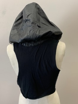 MTO, Black, Faux Leather, Cotton, Solid, Pleather Hoodie, Comb Inside Top Front Of Hood, Attached To Cut Up Tank