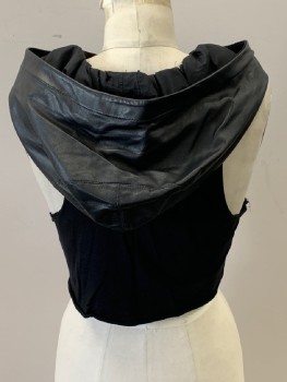 MTO, Black, Faux Leather, Cotton, Solid, Pleather Hoodie, Comb Inside Top Front Of Hood, Attached To Cut Up Tank