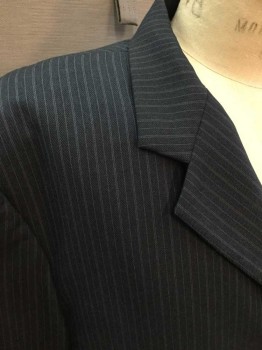 MTO, Navy Blue, Gray, Wool, Stripes - Pin, Single Breasted, 3 Buttons, 3 Pockets, Notched Lapel, Collar Attached,