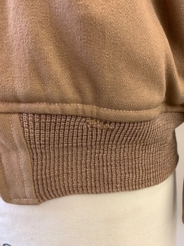 GREAT WESTERN , Dusty Brown, Wool, Solid, Zip Front, Collar Attached, 4 Pockets, Long Sleeves, Button Tab at Cuff, Ribbed Knit Waistband *Sleeve Hems Fraying with Holes, Repaired Hole in Waistband Front