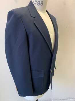 N/L, Navy Blue, Polyester, Solid, 2 Button Front, Notched Lapel, 3 Pockets,