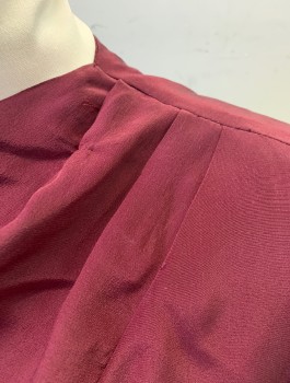 N/L MTO, Red Burgundy, Silk, Solid, 3/4 Sleeves, High Neckline with Pleats at Each Shoulder and Bias Cut Cowl, Tiny Hidden Snap Closures in Back, Padded Shoulders, Made To Order Reproduction