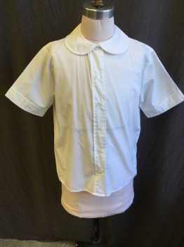 FRENCH TOAST, White, Cotton, Polyester, Solid, Scalloped Collar Attached, Button Front, Short Sleeves with Cuff