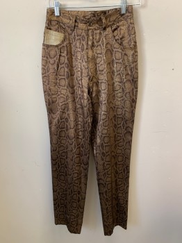 CACHE, Lt Brown, Gold, Dk Brown, Polyester, Rayon, Reptile/Snakeskin, 5 Pockets, Jean Cut,