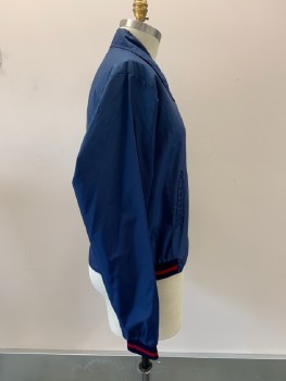 DIRECTIONS80'S, Navy Blue, Nylon, C.A., Zip Front, 2 Pckts, Knit Cuffs & Waist With Red Stripe