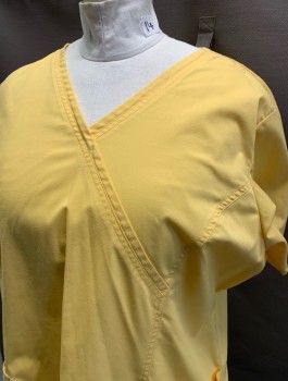 CHEROKEE, Butter Yellow, Poly/Cotton, Spandex, Solid, S/S, V-N, Stacked Patch Pockets