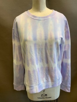 MORE THAN MAGIC, Lavender Purple, Lt Pink, White, Cotton, Polyester, Tie-dye, Girls, Jersey, Pullover, Long Sleeves, Crew Neck, Slit at Side Seam Hems
