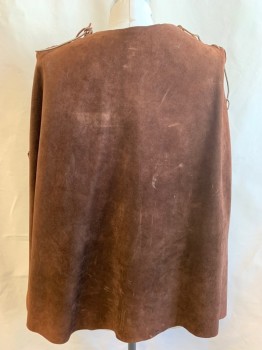 MTO, Chestnut Brown, Suede, Solid, 1800S, Pull On, Round Neck, Poncho, Lace-up Front Placket, Rough Lacing  Shoulders to Elbows, Aged